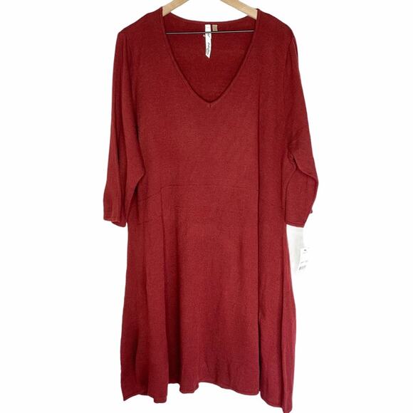 NY Collection Plus Size Sweater Dress 3X Maroon Red V-Neck Shift NWT - Picture 1 of 6